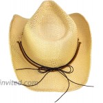 Cute Comfy Flex Fit Woven Beach Cowboy Hat Western Cowgirl Hat with Wood Bead Hatband Adjustable Chin Strap Natural at Women’s Clothing store
