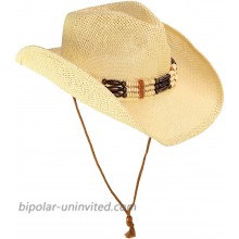 Cute Comfy Flex Fit Woven Beach Cowboy Hat Western Cowgirl Hat with Wood Bead Hatband Adjustable Chin Strap Natural at  Women’s Clothing store