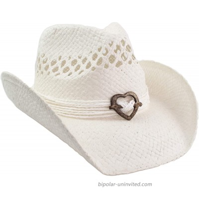Cute Comfy Flex Fit Woven Beach Cowboy Hat Western Cowgirl Hat with Wood Heart on Hatband White at  Women’s Clothing store