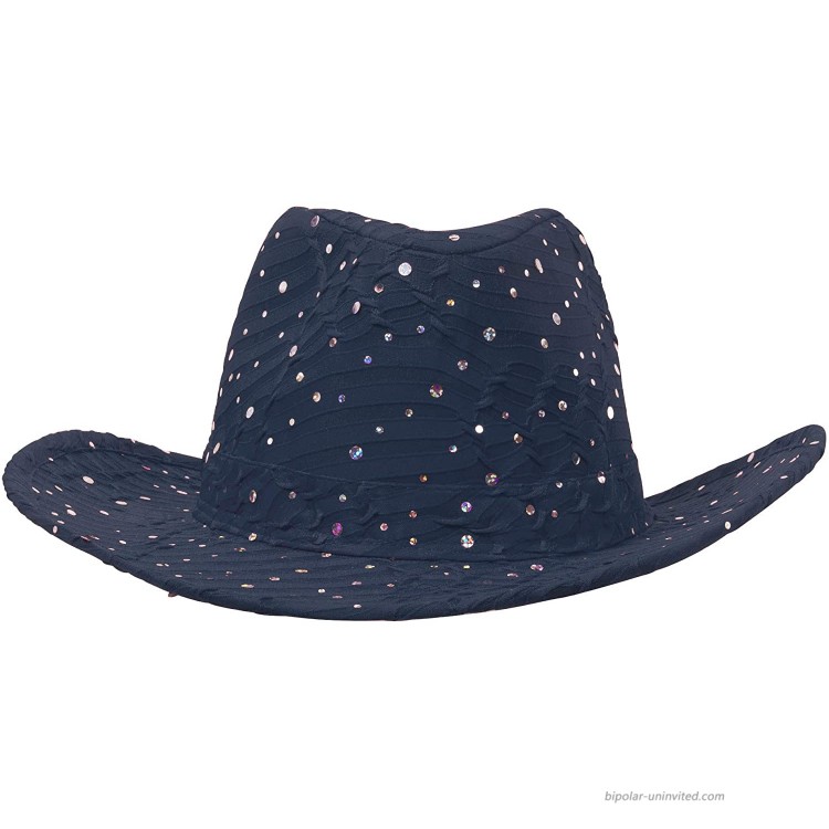 Glitter Sequin Trim Cowboy Hat Navy Blue One Size at Women’s Clothing store Cowboy Hats