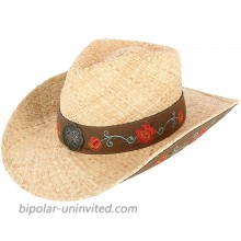 Kenny K Women's Raffia Straw Western Hat with Decorative Rose Design at  Women’s Clothing store