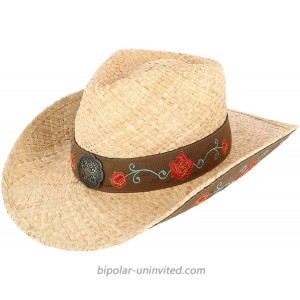 Kenny K Women's Raffia Straw Western Hat with Decorative Rose Design at  Women’s Clothing store