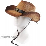 Melesh Adult Sun Straw Western Cowboy Hat Colored Light Coffee at Men’s Clothing store