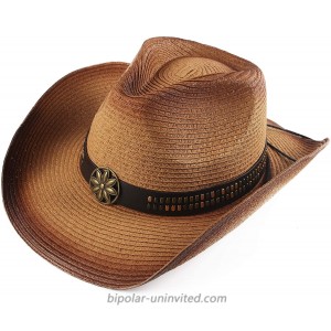 Melesh Adult Sun Straw Western Cowboy Hat Colored Light Coffee at  Men’s Clothing store