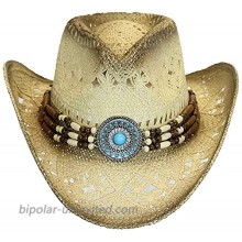Men's & Women's Western Style Cowboy Cowgirl Toyo Straw Hat Tea Stain-Turquoise Beads at  Women’s Clothing store