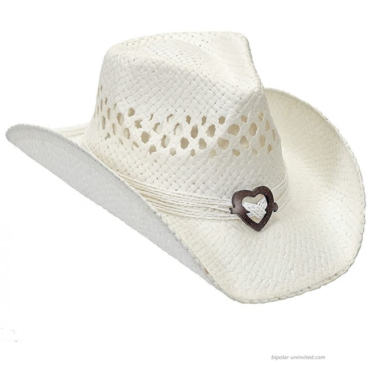 Port Classic Shapeable Straw Country Cowboy Hat Heart White at Men’s Clothing store