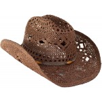 Rising Phoenix Industries Shapeable Straw Beach Cowboy Hat for Women Country Western Cowgirl Hat with Cute Hatband Brown with Wood Bead Hatband at Women’s Clothing store