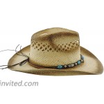 Silver Fever Ombre Woven Straw Cowboy Hat with Cut-Outs Beads Chin Strap Brown w TQ Pendant at Women’s Clothing store