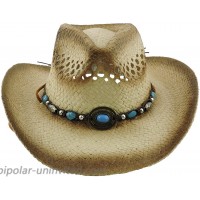 Silver Fever Ombre Woven Straw Cowboy Hat with Cut-Outs Beads Chin Strap Brown w TQ Pendant at  Women’s Clothing store