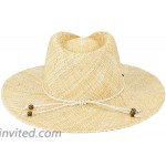 Sun Hat Straw Fedora Cowboy and Cowgirl Hats Wide Brim with Shells Trim Natrual at Men’s Clothing store