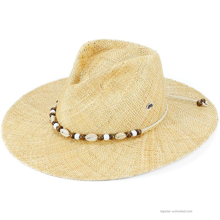Sun Hat Straw Fedora Cowboy and Cowgirl Hats Wide Brim with Shells Trim Natrual at Men’s Clothing store