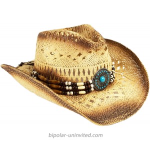 Western Straw Toyo Cowboy Hat with Shapeable Brim Natural Tea Stain Cowgirl Hat with Turquoise Hatband at  Women’s Clothing store