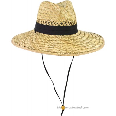 Wide Brim Straw Lifeguard Sun Hat for Men or Women UV Sun Protection Hat with Adjustable Chin Strap at  Men’s Clothing store