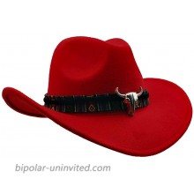 Yosang Wide Brim Men and Woman's Western Outback Cowboy Hat with Metal Bull Head Red at  Men’s Clothing store