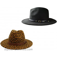 2 PCS Fedora Hats Classic Wide Brim with Belt Buckle Unisex Retro Felt Panama Hat Khaki Leopard+Black Classic at  Women’s Clothing store