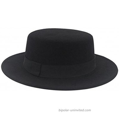 ASTRQLE Fashion Black Wool Blend Flat Brim Elegant Fedora Hat Panama Style Bowler Cap Jazz Hat with Belt for Winer Autumn at  Women’s Clothing store