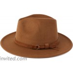 Besoogii Classic Wide Brim Women Men Fedora Hat with Belt Buckle Felt Panama Hat Coffee at Women’s Clothing store