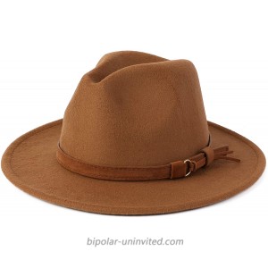 Besoogii Classic Wide Brim Women Men Fedora Hat with Belt Buckle Felt Panama Hat Coffee at  Women’s Clothing store