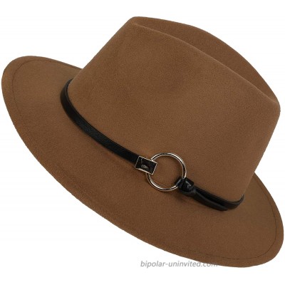 Dantiya Men & Women Vintage Wide Brim Felt Fedora Hat Wide Brim Panama Hats with Belt Metal Buckle … Khaki at  Women’s Clothing store