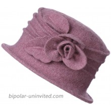 DANTIYA Women’s Elegant Flower 100% Wool Trimmed Wool Cloche Winter Hat Purple Pink at  Women’s Clothing store