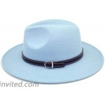 E-G-M Retro Fedora for Women Wide Brim Panama Hat Belt Buckle Baby Blue at Women’s Clothing store