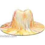 E-G-M Women Fedora Tie-dye Multicolor Wide Brim Felt Panama Hat Wheat Yellow at Women’s Clothing store
