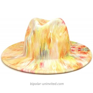 E-G-M Women Fedora Tie-dye Multicolor Wide Brim Felt Panama Hat Wheat Yellow at  Women’s Clothing store