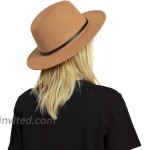 EINSKEY Women Felt Fedora Hat Wide Brim Panama Hat with Belt Buckle Trilby Hat Camel at Women’s Clothing store