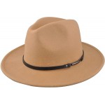 EINSKEY Women Felt Fedora Hat Wide Brim Panama Hat with Belt Buckle Trilby Hat Camel at Women’s Clothing store