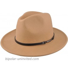 EINSKEY Women Felt Fedora Hat Wide Brim Panama Hat with Belt Buckle Trilby Hat Camel at  Women’s Clothing store