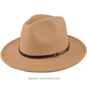 EINSKEY Women Felt Fedora Hat Wide Brim Panama Hat with Belt Buckle Trilby Hat Camel at  Women’s Clothing store