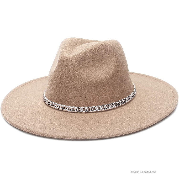 EOZY Women & Men Wide Brim Fedora Hat Vintage Panama Cap with Chain Belt Buckle Khaki at Women’s Clothing store