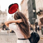 EXTREE Womens Black Red Patchwork Wool Felt Fedora Hats Belt Buckle Decor Unisex Wide Brim Cowboy Cap Jazz Hats at Women’s Clothing store