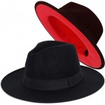 FADACHY Trendy Fedora Hat Wide Brim Wool Dress Felt Hat Red Bottom Two Tone Black 2 Colors at Men’s Clothing store