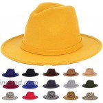 FANA Trendy Fedora Hats for Womens Wide Brim Felt Panama Dress Hat Belt Buckle Wool Yellow at Women’s Clothing store