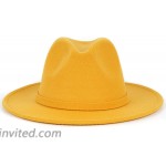 FANA Trendy Fedora Hats for Womens Wide Brim Felt Panama Dress Hat Belt Buckle Wool Yellow at Women’s Clothing store