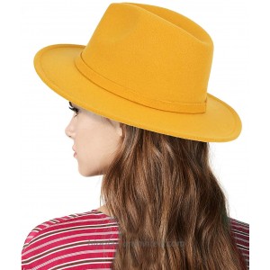 FANA Trendy Fedora Hats for Womens Wide Brim Felt Panama Dress Hat Belt Buckle Wool Yellow at  Women’s Clothing store