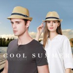 Fancet Packable Straw Fedora Panama Sun Summer Beach Hat Cuban Trilby Men Women 55-64cm at Men’s Clothing store