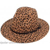 Fashion Classic Unisex Wool Blend Leopard Wide Brim Fedora Hat Church Derby Cap at  Men’s Clothing store