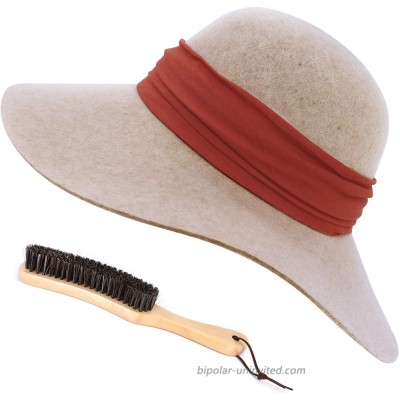 FEMSÉE Fedora Hats for Women with Soft Hat Brush 100% Wool Wide Brim Felt Hat Floppy Sun Hats for Fall Winter Beige at  Women’s Clothing store