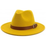 Gossifan Classic Men & Women Wide Brim Fedora Panama Hat with Belt Buckle-Yellow