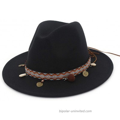 Gossifan Colorful Wide Brim Tassels Felt Fedora Panama Hat with Lace Belt Black at  Women’s Clothing store