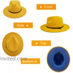 Gossifan Fedora Hats for Women Wide Brim Two Tone Felt Panama Hat with Belt Buckle Yellow-Royal Blue at Women’s Clothing store