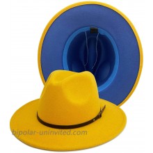 Gossifan Fedora Hats for Women Wide Brim Two Tone Felt Panama Hat with Belt Buckle Yellow-Royal Blue at  Women’s Clothing store