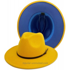 Gossifan Fedora Hats for Women Wide Brim Two Tone Felt Panama Hat with Belt Buckle Yellow-Royal Blue at  Women’s Clothing store