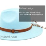 Gossifan Men & Women Wide Brim Fedora Hat with Belt Buckle Band Felt Panama Hat-Sky Blue at Women’s Clothing store