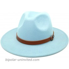 Gossifan Men & Women Wide Brim Fedora Hat with Belt Buckle Band Felt Panama Hat-Sky Blue at  Women’s Clothing store