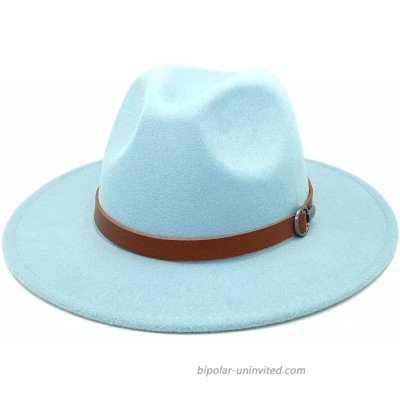 Gossifan Men & Women Wide Brim Fedora Hat with Belt Buckle Band Felt Panama Hat-Sky Blue at  Women’s Clothing store