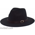 Gossifan Women's Classic Felt Fedora Wide Brim Hat with Belt Buckle - Black&Orange at Women’s Clothing store