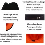 Gossifan Women's Classic Felt Fedora Wide Brim Hat with Belt Buckle - Black&Orange at Women’s Clothing store